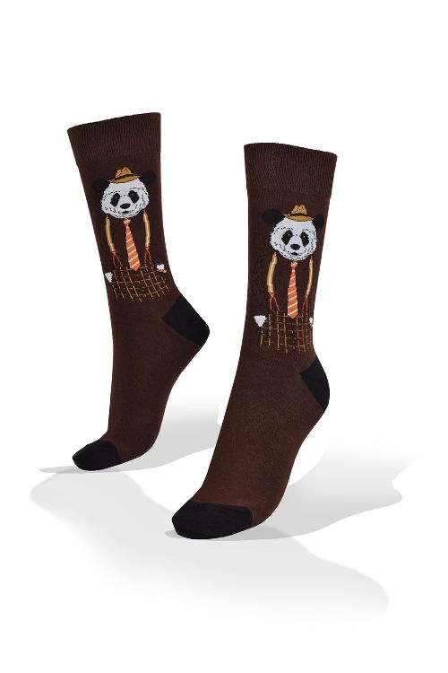 Picture of Panda Bear with Suspenders  on Brown Socks