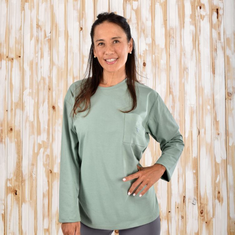 Picture of 100% Cotton  Olive Green Long Sleeve T Shirt with Pocket